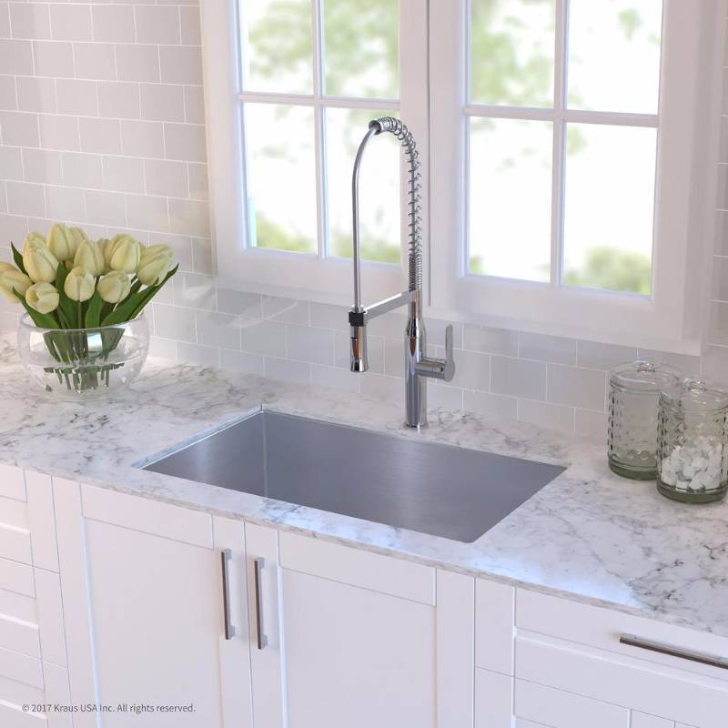lot 65 image: KRAUS Undermount Stainless Steel 32 in. Single Basin Kitchen Sink Kit