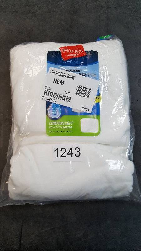 lot 1243 image: Hanes Boys Crewneck Undershirt White L - 5 Pack