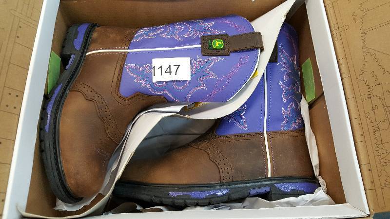 lot 1147 image: John Deere Childrens Pull-On Boot  Boots - Dark Brown With Purple Boot Shaft size 1.5