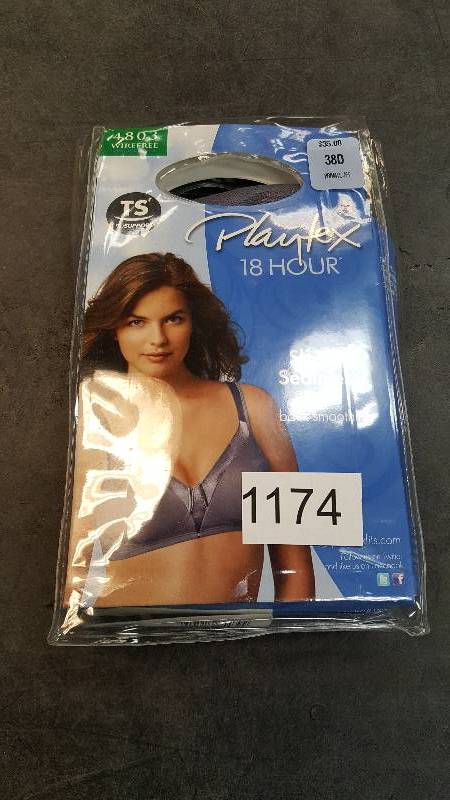 lot 1174 image: Womens Playtex 18 Hour Sensationally Sleek Wireless Bra Gray 38 D