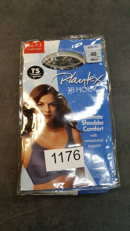lot 1176 image: Womens Playtex 18-Hour Comfort Strap Wireless Bra Charcoal 42 D