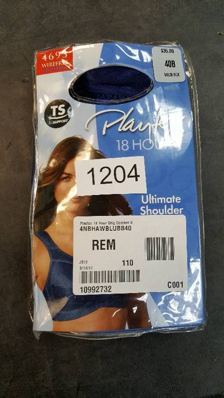 lot 1204 image: Womens Playtex 18-Hour Comfort Strap Wireless Bra Blue 40 B