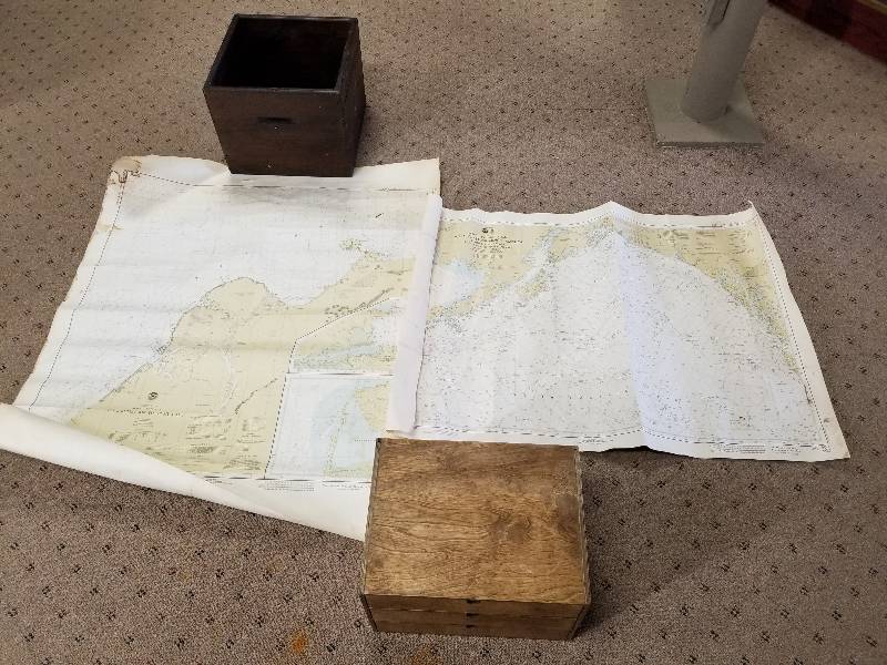 lot 89 image: Lot - Large Alaskan Maps, Wood Box, Wood Drawer