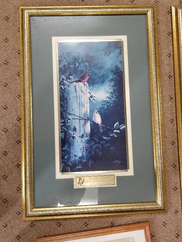 lot 92 image: Lot - Framed Prints - Kelley Studio Cardinals, etc