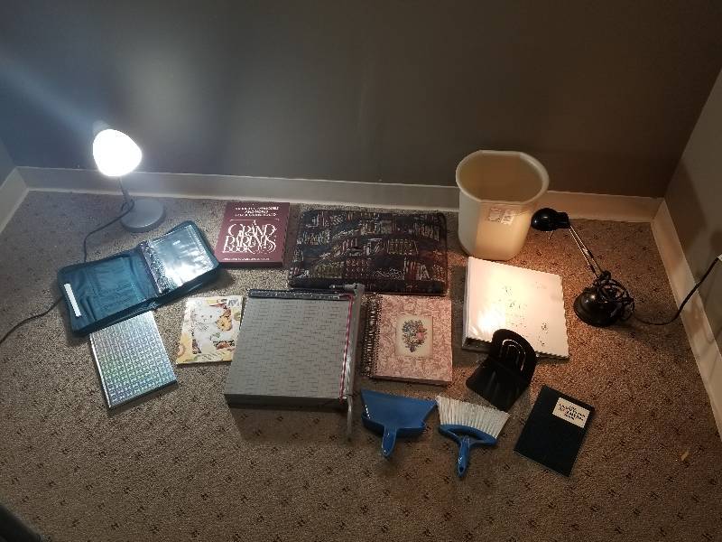 lot 96 image: Lot - Misc Office Items, Desk Lamps, Paper Cutter, Etc