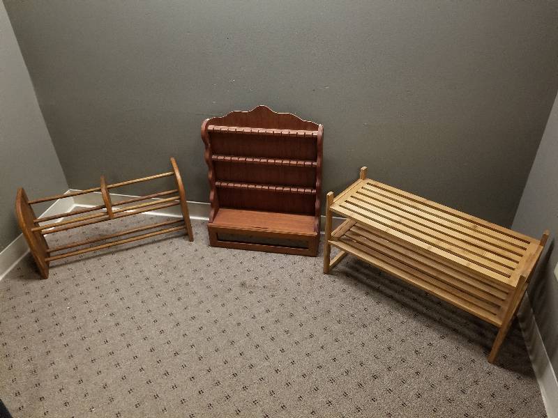 lot 68 image: Lot - Wood Spoon Rack, Book Rack, Wood Shelf