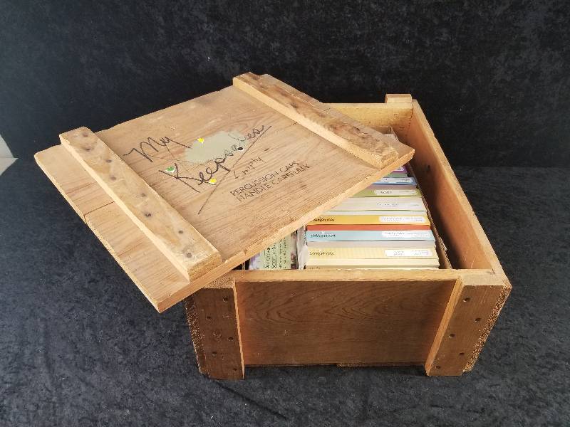 lot 84 image: Lot - Wood Crate with Unused Greeting Cards