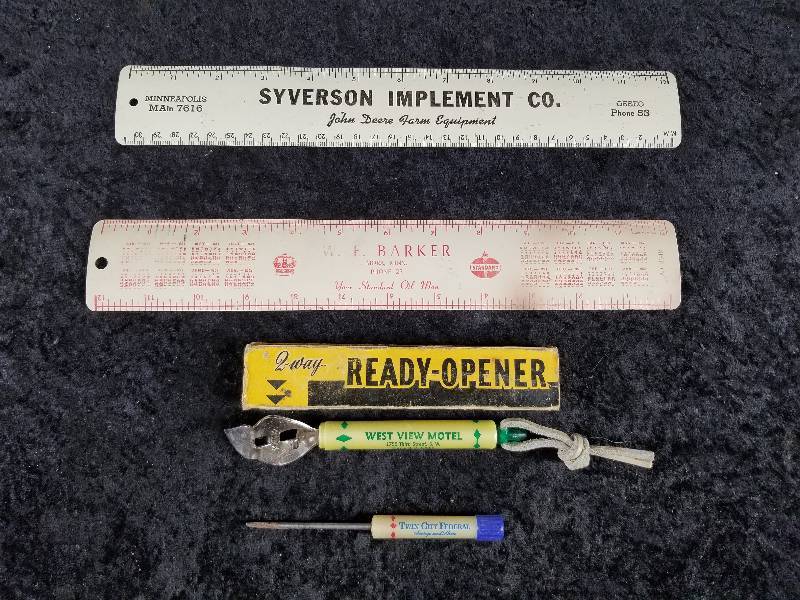 lot 21 image: Lot - Vintage Advertising Pieces - John Deere Ruer, 1951 Ruler, Misc