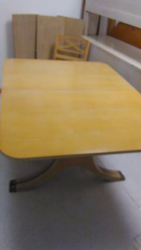 lot 29 image: Dropleaf Table with Four Chairs and Three Leaves Gray Walnut