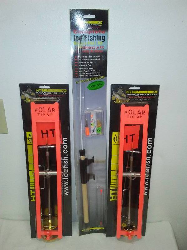 lot 34 image: Ice Fishing Pole and Tip up (2) Polar Brand Tip up and Hi Tech (8 weeks to average freeze up)