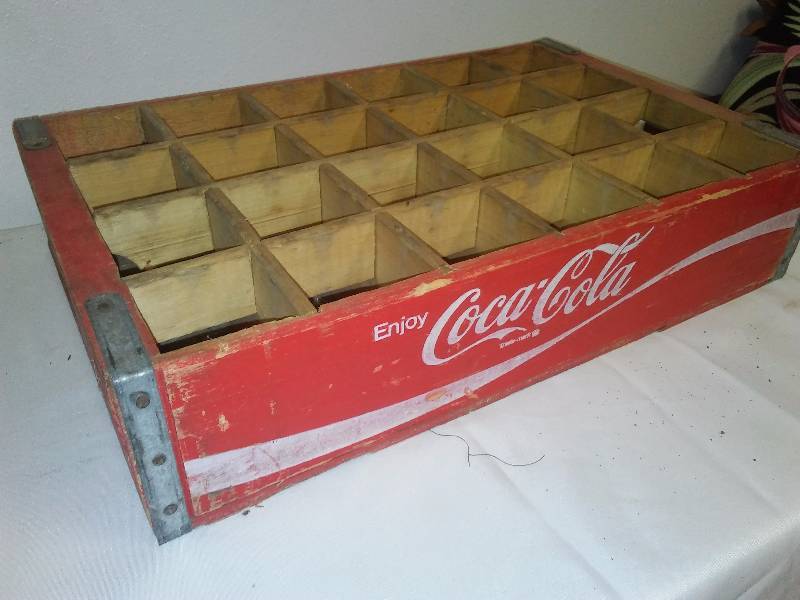 lot 44 image: Vtg Wooden Coca Cola 24 Bottle Crate Old Red Wood Coke Crate