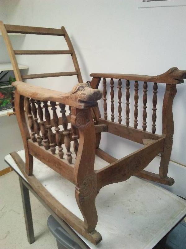 Antique Lion s Head Rocking Chair complete with hardware