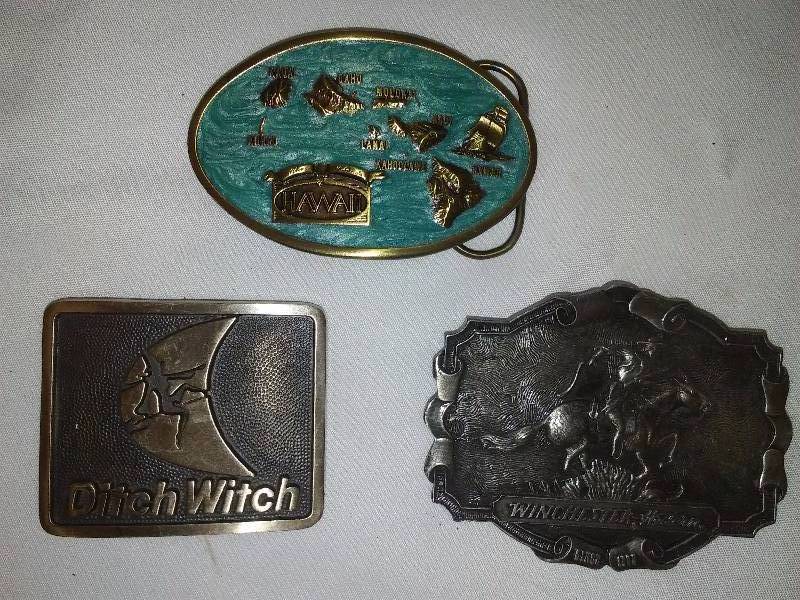 Belt Buckles (3) Winchester Western, Ditch Witch and Hawaii