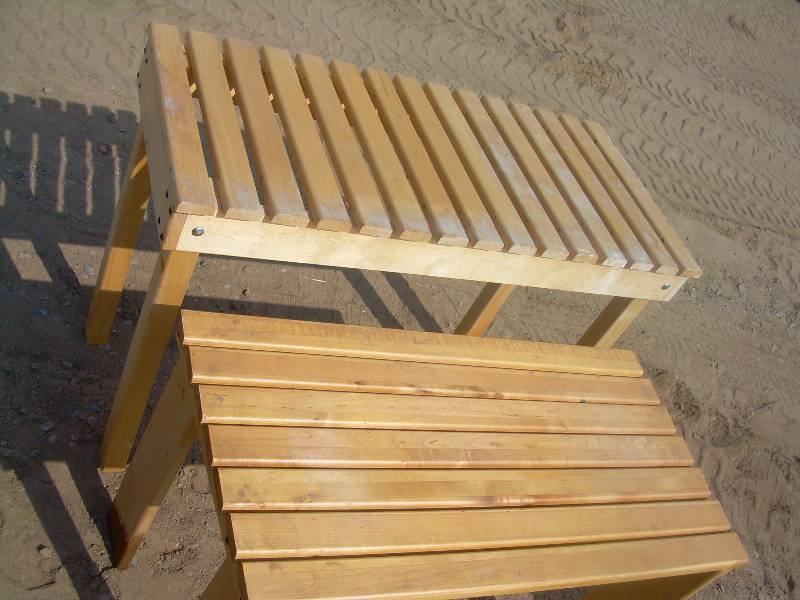 2 SLATED WOOD TABLES