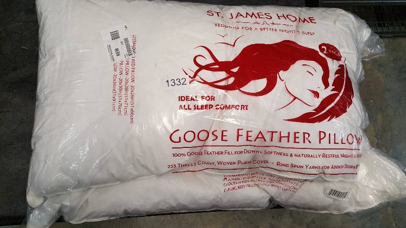 lot 1332 image: St. James Home Hotel White Goose Feather Pillow Twin Pack - White - King Size