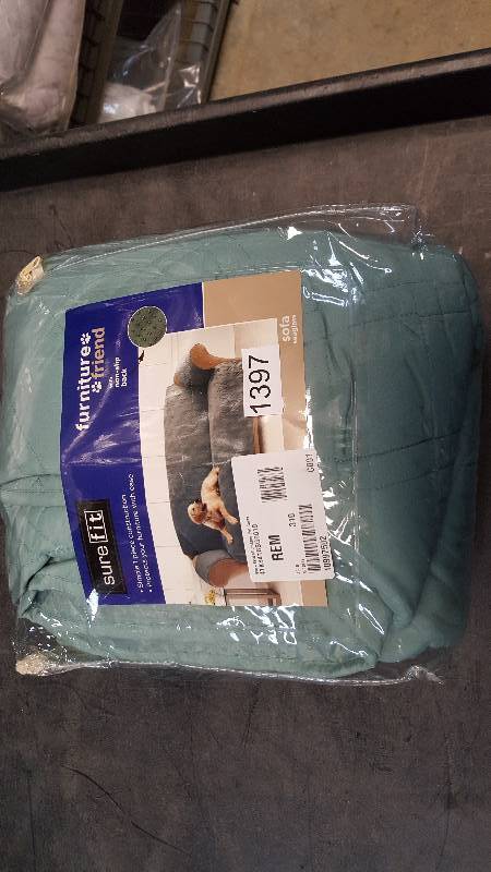 lot 1397 image: Sure Fit Microfiber Nonskid Pet Sofa Cover - Seaglass
