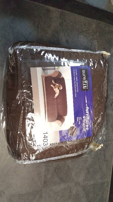 lot 1403 image: Lot of 2 - Sure Fit Microfiber Nonskid Pet Sofa Cover - Chocolate
