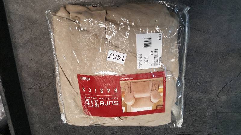 lot 1407 image: Sure Fit Soft Suede Chair Box Cushion Slipcover - Taupe