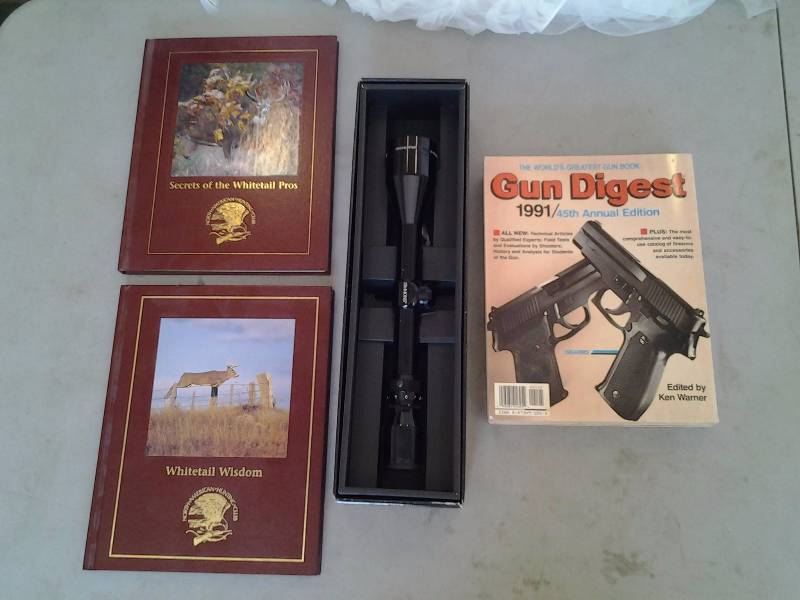 lot 8 image: Simmons Brand 3-9x44 WA Scope, 1-Gun Book, 2-Deer Books