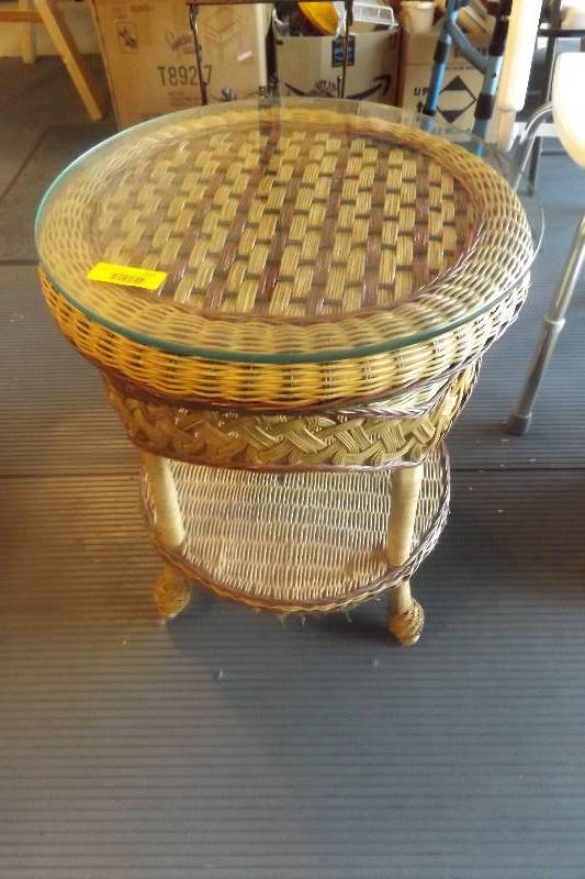 Glass Top Wicker Side Table
