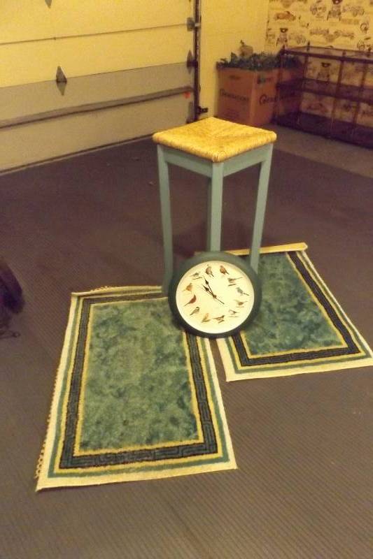 Stool, Clock, Rugs