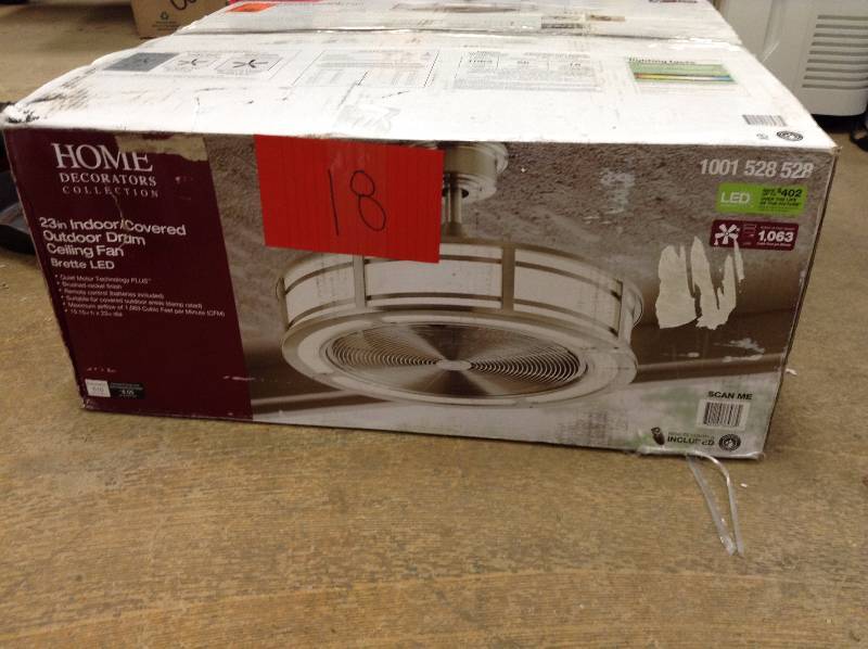 lot 18 image: Home Decorators 23 in Indoor Covered Outdoor Drum Ceiling Fan Brette LED