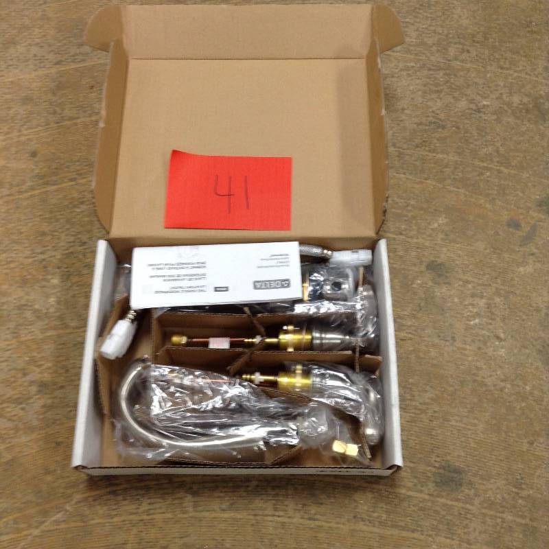 lot 41 image: Delta Brilliance stainless foundations 2 handle widespread lavatory faucet Model # B3596LF open box never used