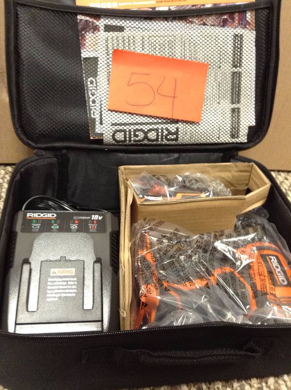 lot 54 image: RIDGID R860052SBN 18V Cordless Li-Ion 12 in. Compact DrillDriver Kit model R860052SBN New