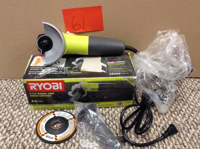 lot 61 image: Ryobi 4 12 barrel grip angle grinder