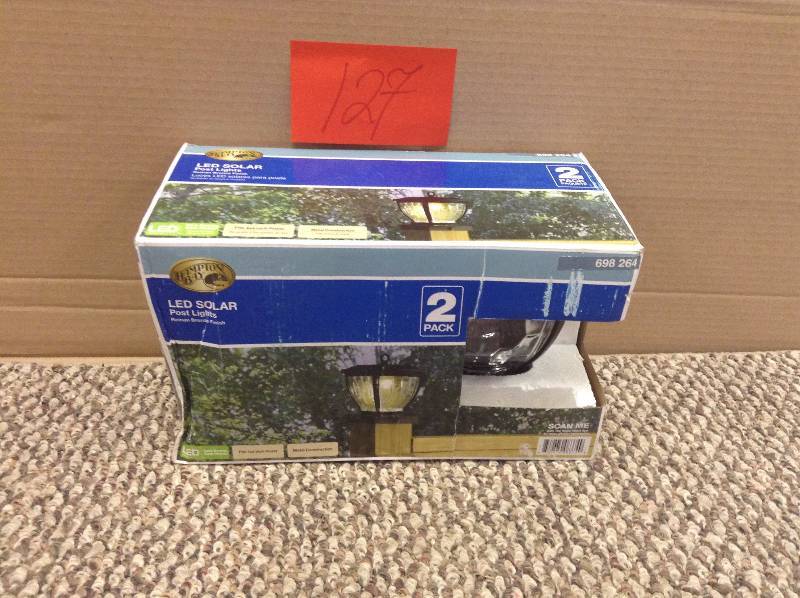 lot 127 image: Hampton Bay 698264 Solar Bronze Outdoor LED Square Round Deck Post Light(2-Pack)
