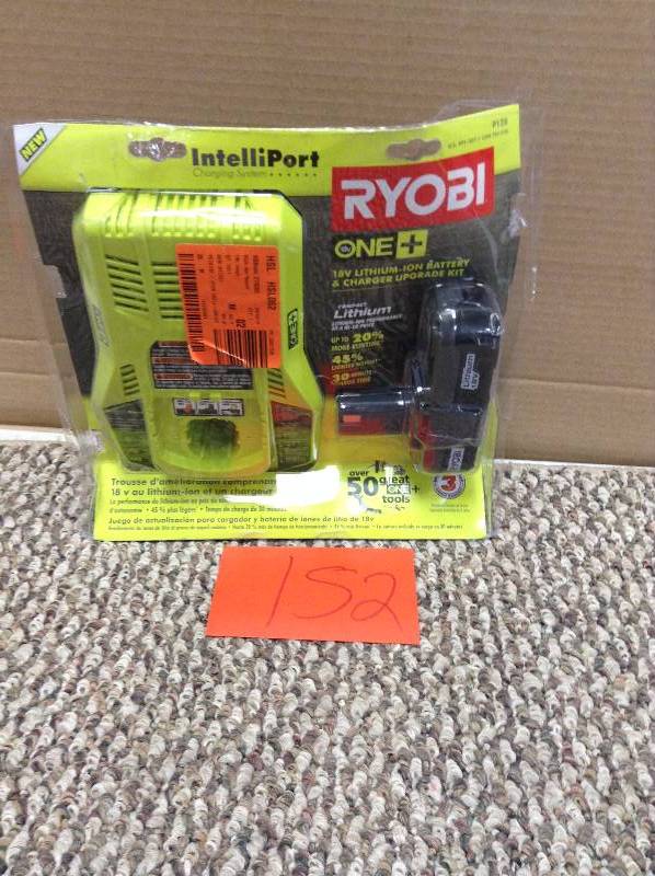 lot 152 image: Ryobi 18-Volt ONE Lithium-Ion Battery Pack 1.3Ah and Dual Chemistry IntelliPort Charger kit