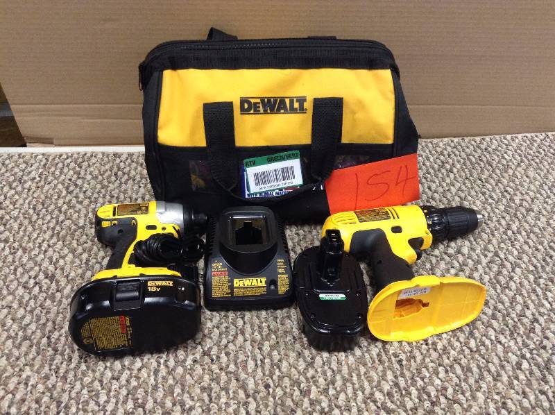 lot 154 image: Dewalt DC825 14-inch heavy-duty 18V impact driver and DC759 18-volt 12-inch Cordless DrillDriver Kit Batteries (2) and charger included in like new condition