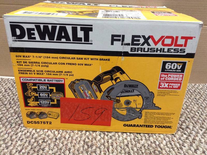 lot 159 image: Dewalt DCS575T2 Flexvolt 60V Max Circular Saw Kit with Brake open box not used