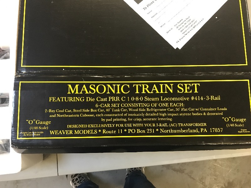 lot 123 image: WEAVER MASONIC DIE CAST TRAIN ENGINE AND CARS