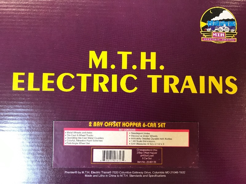 lot 129 image: MTH CHESAPEAKE & OHIO 2 BAY OFFSET HOPPER 6 CAR SET
