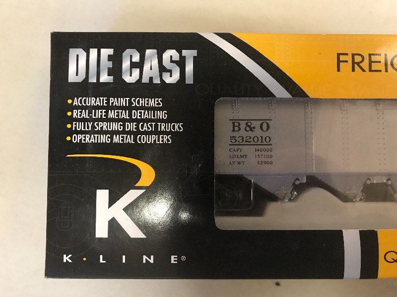 lot 279 image: K-LINE BALTIMORE & OHIO DIE CAST HOPPER CAR 532001