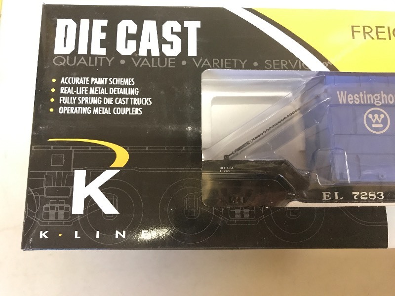 lot 286 image: K-LINE EL DEPRESSED CENTER FLAT CAR W TRANSFORMER LOAD