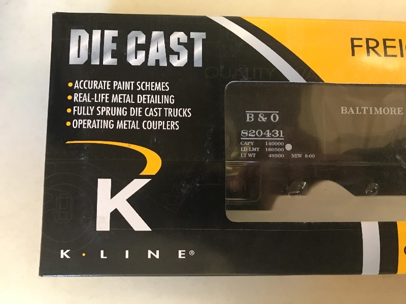 lot 291 image: K-LINE BALTIMORE & OHIO DIE CAST HOPPER CAR