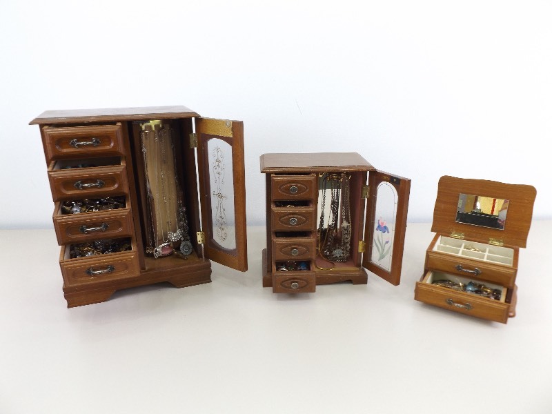 3 Jewelry Boxes Full of Vintage Costume Jewelry