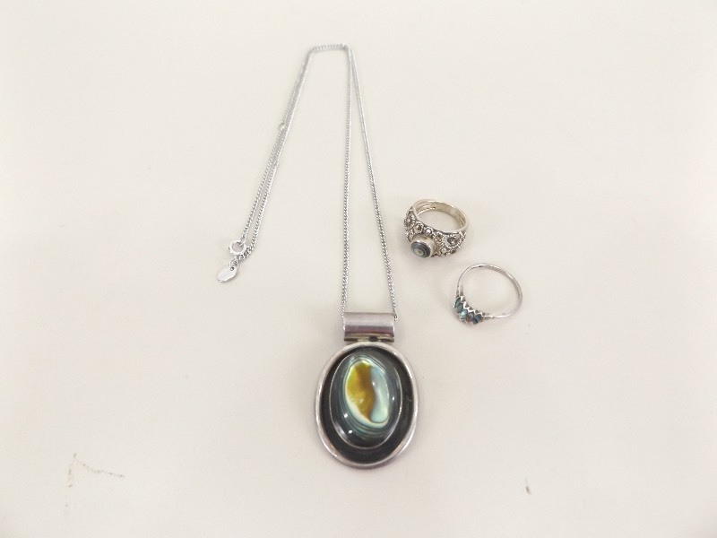 Sterling Silver Druzy Necklace and Pendant, and 2 Matching Rings