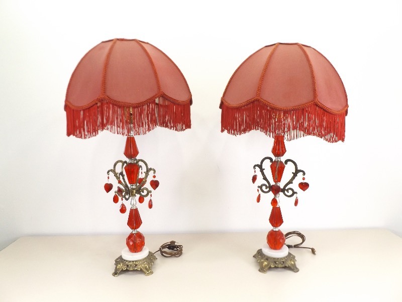 2 Vintage Red Parlor Lamps