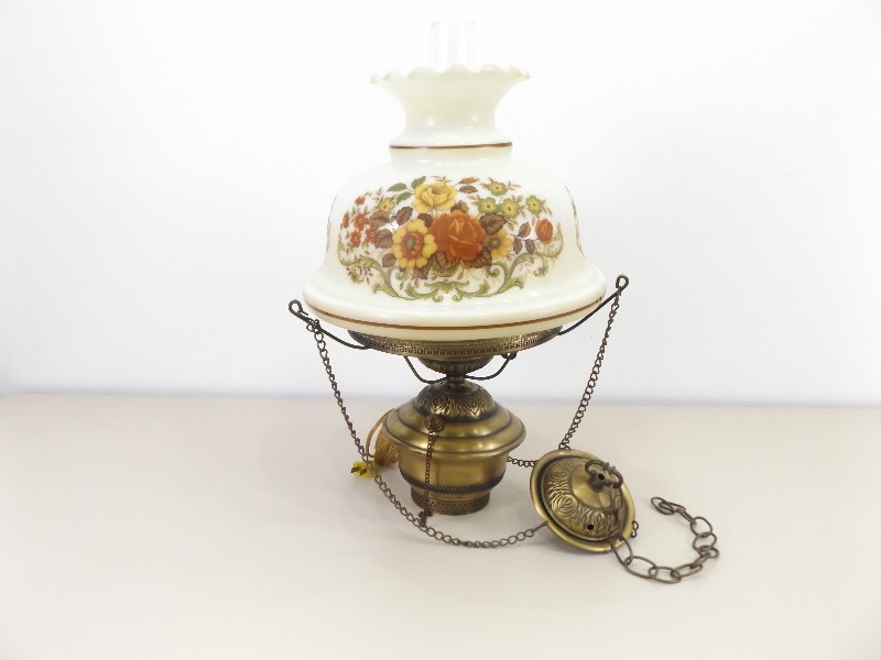 Vintage Hanging Lamp with Glass Globe and Glass Chimney
