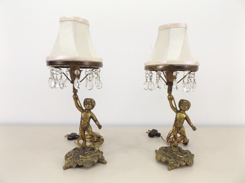 Vintage WORKING Brass Cherub Lamps