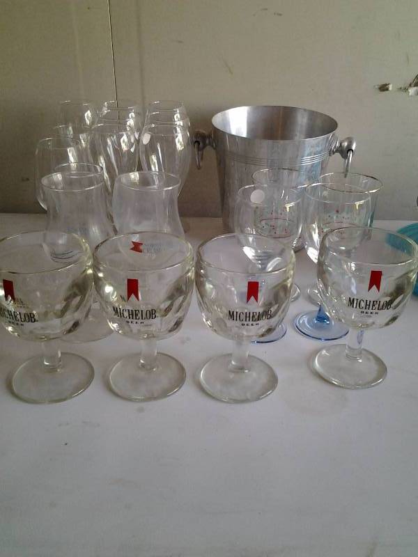 lot 17 image: Champagne Bucket, 4-Michelob Glasses, Assorted Goblets
