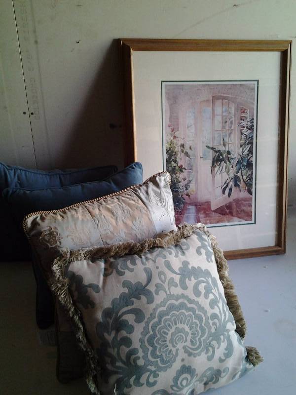 lot 31 image: Signed Framed Print (23x29) & 4-Decorative Throw Pillows