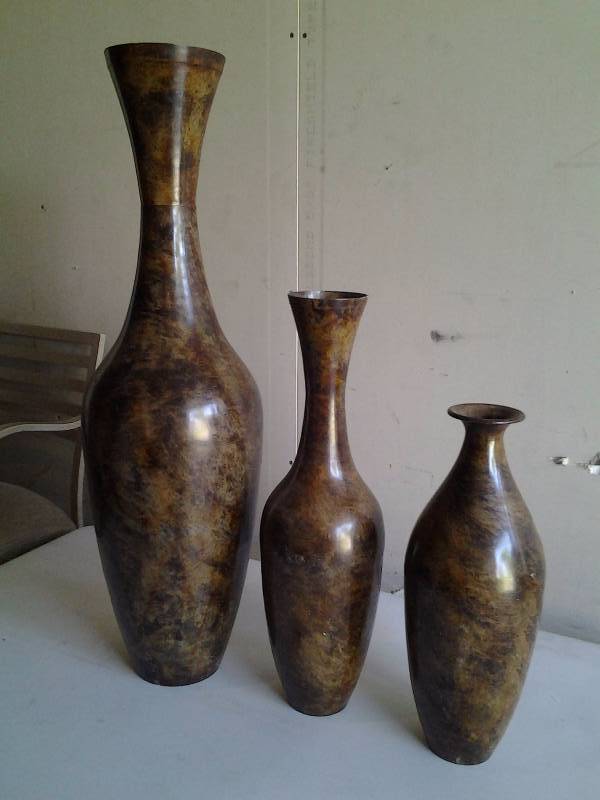 lot 41 image: 3-Decorative Metal Vases-30, 20, 16 Inches Tall Each