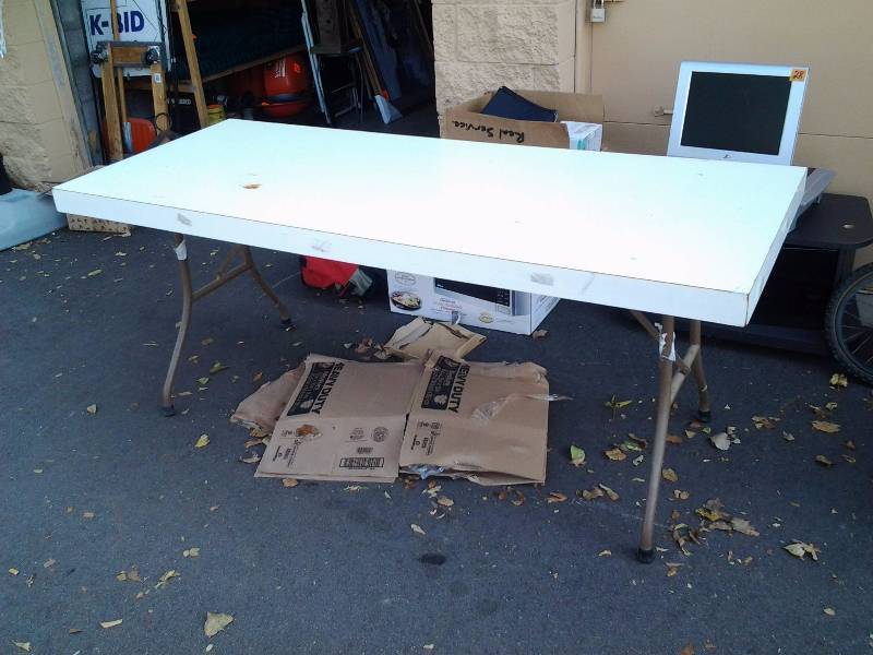 lot 53 image: Wood Banquet Table Formica Top 74x30