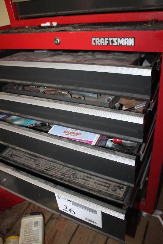 lot 26 image: Craftsman Torque Wrench w Case, Instructions, Sockets, Ratchets, Extensions, Pliers, Screwdrivers, Nutdrivers, Drill Bits, C-Clamps, Hand Tools