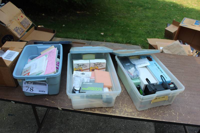 lot 78 image: Lot of (3) Bins of Radio Control Equipment, Supplies Includes Motor Conditioner, DCAACA Clamp Adapter, Accessories, Parts, And More