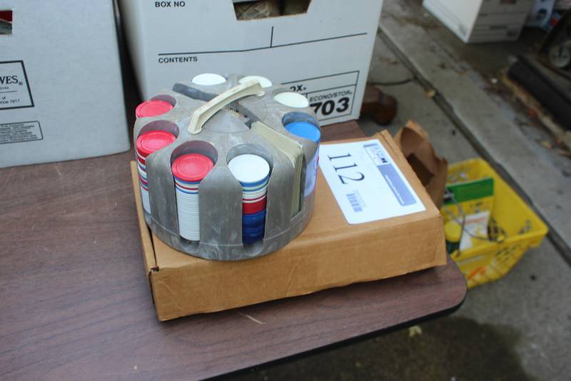 lot 112 image: Poker Set Includes Chips, Chip Stand, Playing Cards